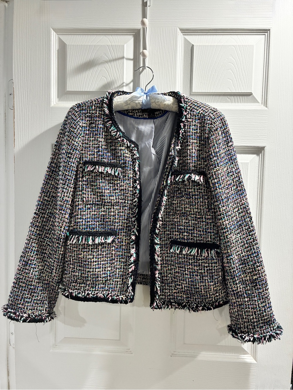 J. Crew Multicolored Tweed Fringe Jacket